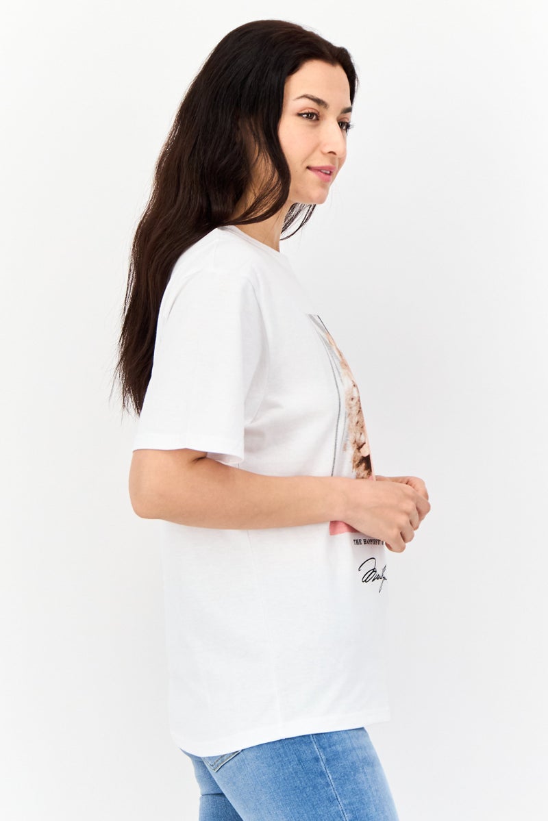 Marilyn Monroe Women Oversized Fit Crew Neck Short Sleeves Graphic Print T-Shirt, White - Image 4